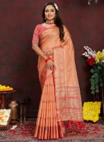 Katan Silk Orange Daily Wear Weaving Saree